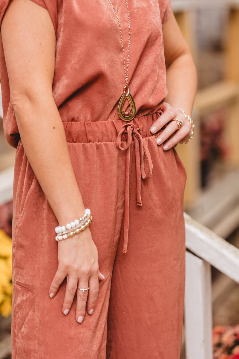 Camel Velvet Satin Wide Leg Pant