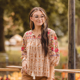 Rust Geometric Embroidered Top