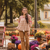 Rust Geometric Embroidered Top