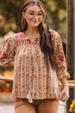 Rust Geometric Embroidered Top