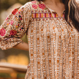 Rust Geometric Embroidered Top