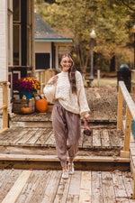 Mineral Washed Grey Joggers with Smocked Waist