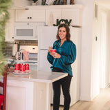 Dark Teal Satin Blouse with Bubble Sleeve