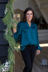 Dark Teal Satin Blouse with Bubble Sleeve