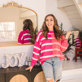Coral Magenta Stripe Colorblock Pullover