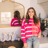 Coral Magenta Stripe Colorblock Pullover