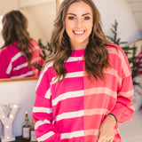 Coral Magenta Stripe Colorblock Pullover