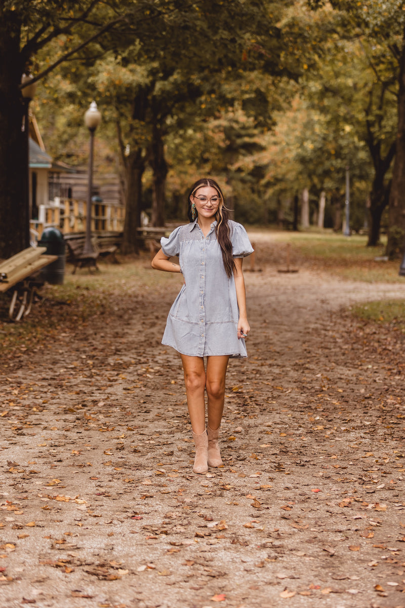 Light Denim Smock Yoke Dress