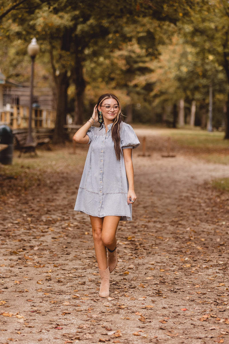 Light Denim Smock Yoke Dress