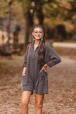 Charcoal Ribbed Oversized Romper with Collar