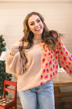 Taupe + Pink Colorblock Leo Print Pullover