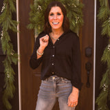 Black Satin Collared Blouse