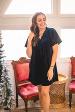 Puff Sleeve Holiday Velvet Dress