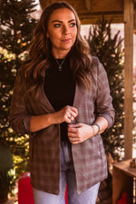 Charcoal Multi Plaid Ruched Sleeve Blazer