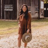 Brown Luxe Velvet Smock Tiered Dress