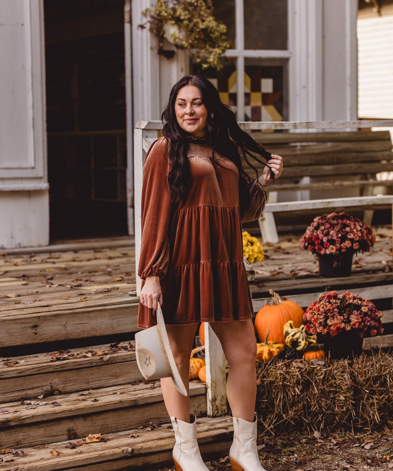 Brown Luxe Velvet Smock Tiered Dress The Red Raccoon Brown Luxe Velvet Smock Tiered Dress The Red Raccoon