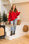 Extended Shoulder V Neck Sweater