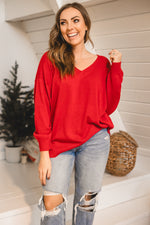 Extended Shoulder V Neck Sweater