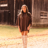 Chocolate High Neck Ribbed Oversized Top