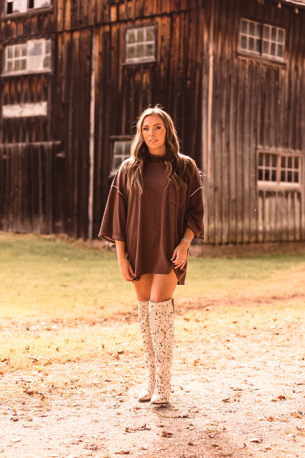 Chocolate High Neck Ribbed Oversized Top