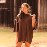 Chocolate High Neck Ribbed Oversized Top