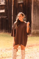 Chocolate High Neck Ribbed Oversized Top