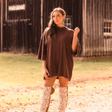 Chocolate High Neck Ribbed Oversized Top