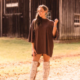 Chocolate High Neck Ribbed Oversized Top