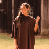 Chocolate High Neck Ribbed Oversized Top