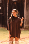 Chocolate High Neck Ribbed Oversized Top