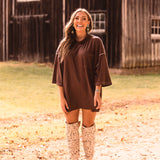 Chocolate High Neck Ribbed Oversized Top