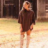 Chocolate High Neck Ribbed Oversized Top