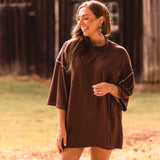 Chocolate High Neck Ribbed Oversized Top