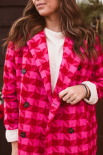 Pink + Red Textured Knit Tweed 2 Tone Jacket