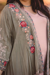 Olive Floral Embroidered Open Kimono