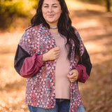 Burgundy + Teal Charcoal Mix Aztec Cardigan