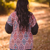 Burgundy + Teal Charcoal Mix Aztec Cardigan