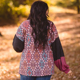 Burgundy + Teal Charcoal Mix Aztec Cardigan
