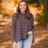 Mocha + Taupe Stripe Cowl Neck