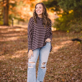 Mocha + Taupe Stripe Cowl Neck