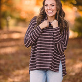 Mocha + Taupe Stripe Cowl Neck