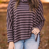 Mocha + Taupe Stripe Cowl Neck
