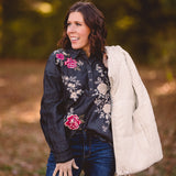 Charcoal Embroidered 1/4 Button L/S