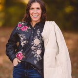 Charcoal Embroidered 1/4 Button L/S