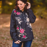 Charcoal Embroidered 1/4 Button L/S