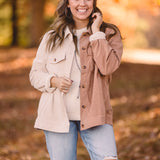 Mocha + Cream Half & Half Mini Corduroy Shacket