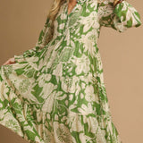 Green Floral Midi Swing Dress
