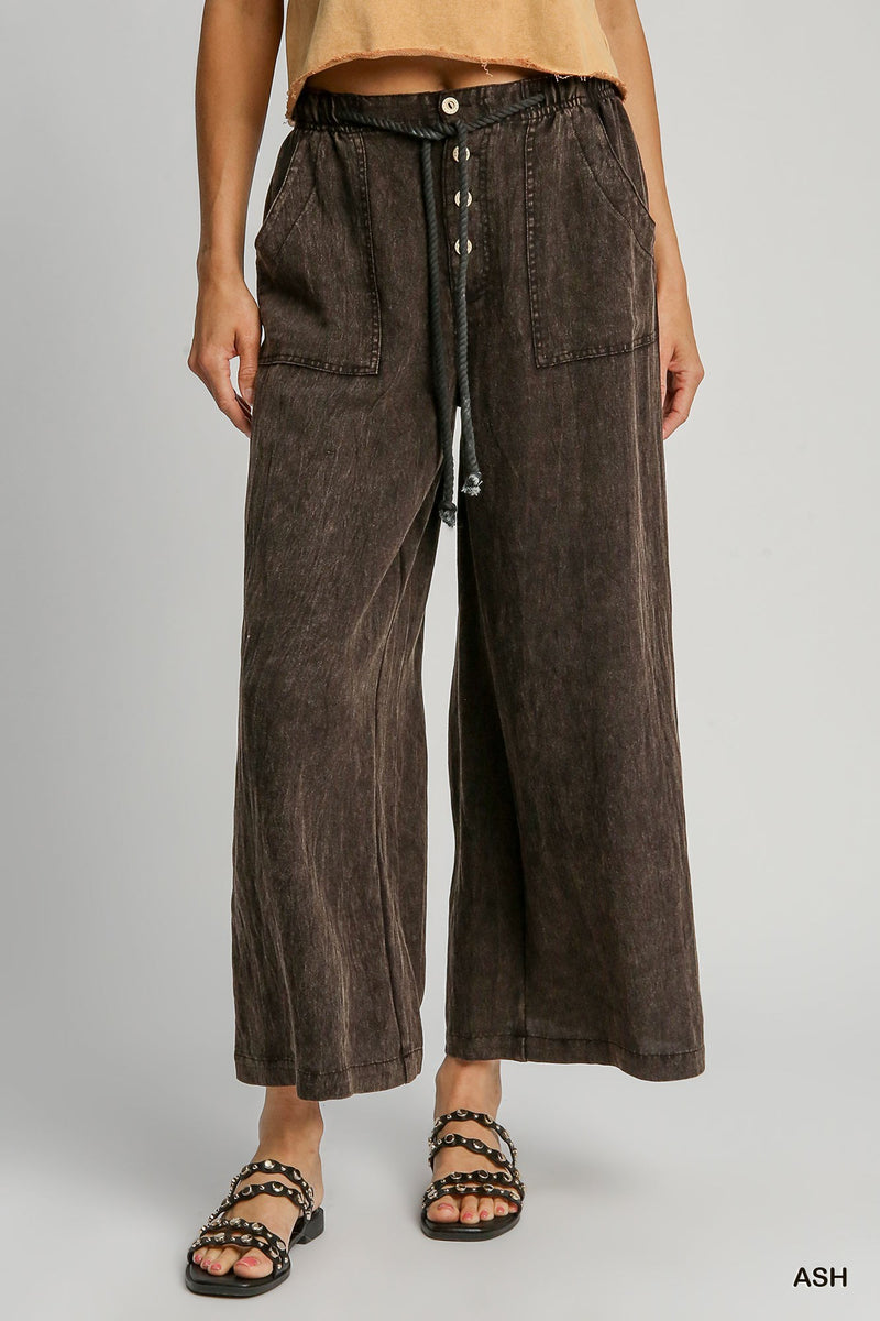 Ash Wash Wide Pant with Rope Drawstring