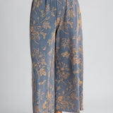 Denim French Terry Floral Print Pant