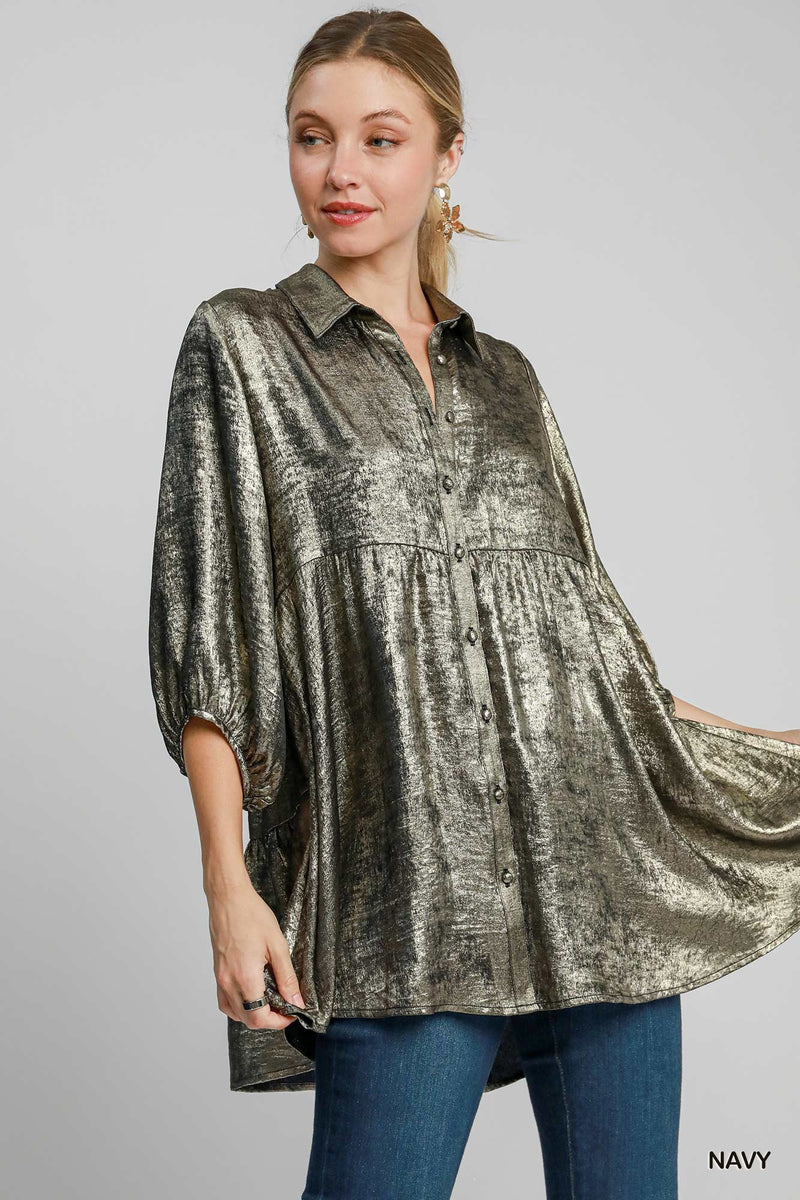 Metallic Foil Button Tunic